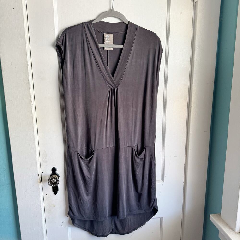 Anthropologie Dolan Left Coast Collection Gray Shift Dress V-Neck Pockets XS